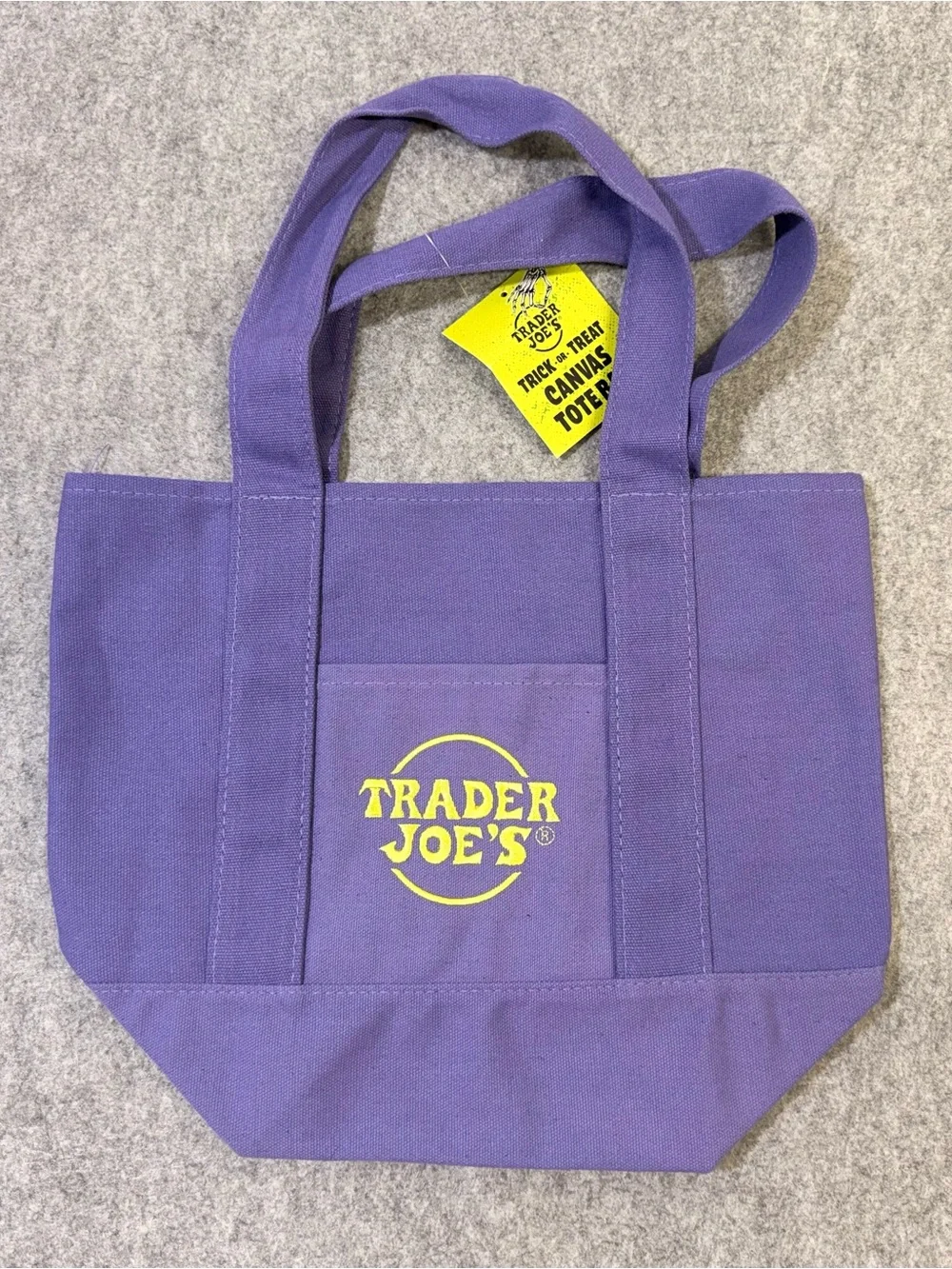 Trader Joe’s or Treat Canvas Tote bags set of 2 Purple Orange Halloween NWT